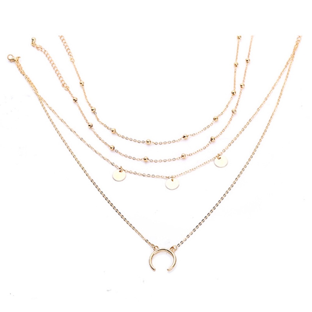Boho Multilayer Necklace with Coins and Moon - Picture 5 of 6